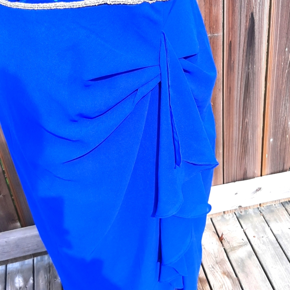ASOS Blue Embellished Sheer Asymmetrical Dress - Picture 11 of 16